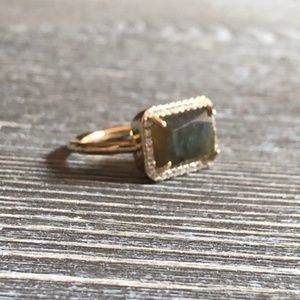 Baguette Pave Ring with Labradorite, Size 7